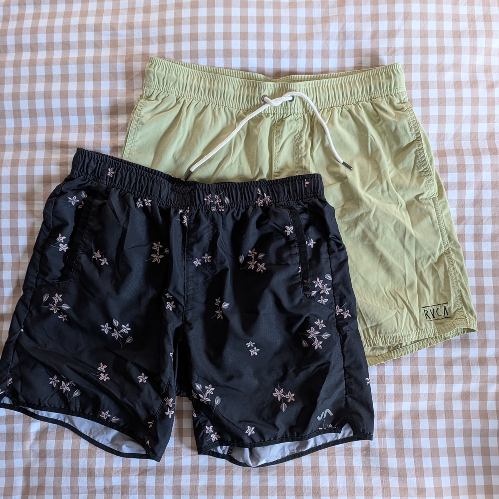 RVCA Black Floral and Lime Green Men's Swim Shorts Bundle